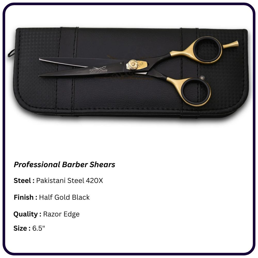 Half Gold Black Barber Scissors 6.5" – Offset Handle Right Hand Shears | OEM Razor Edge Scissors Manufacturer Pakistan