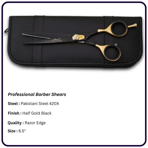 Half Gold Black Barber Scissors 6.5" – Offset Handle Right Hand Shears | OEM Razor Edge Scissors Manufacturer Pakistan