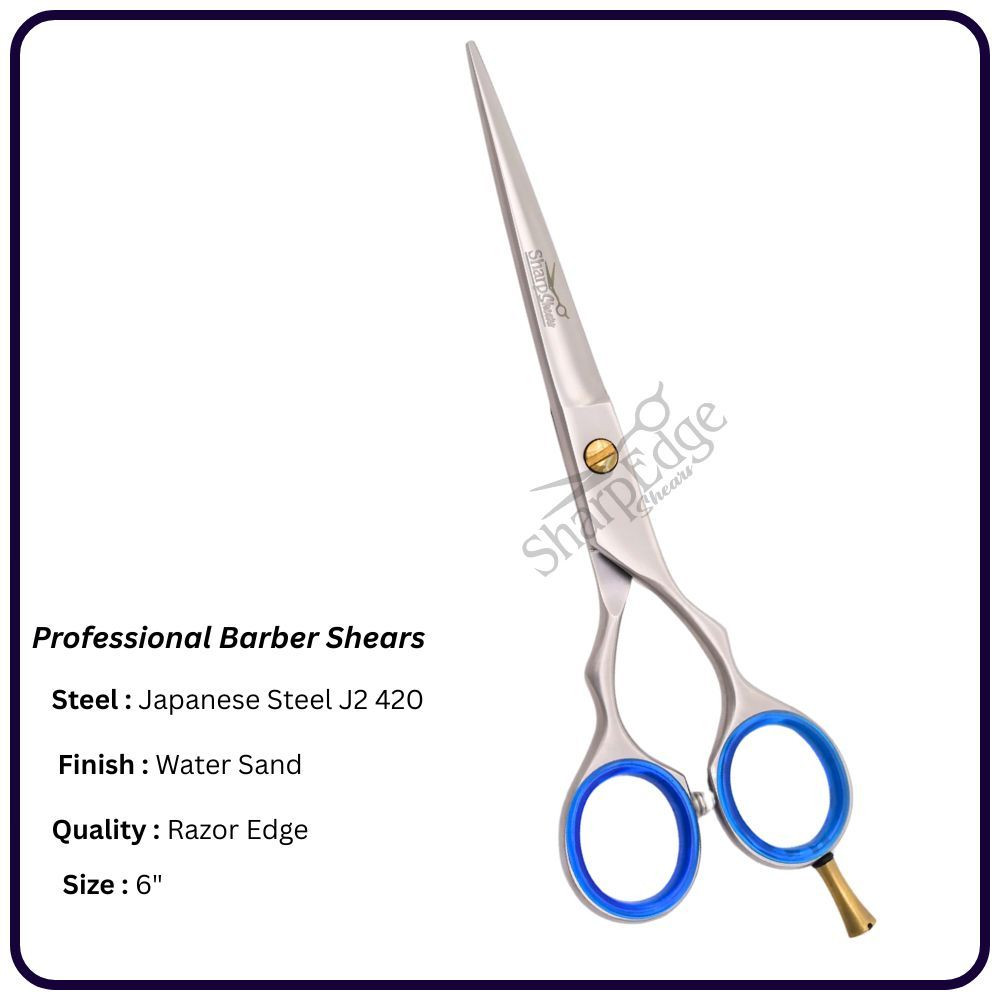 Professional Sand Hair Cutting Shears – 6” Economic Handle |Japanese Steel|Gold Screw & Finger rest