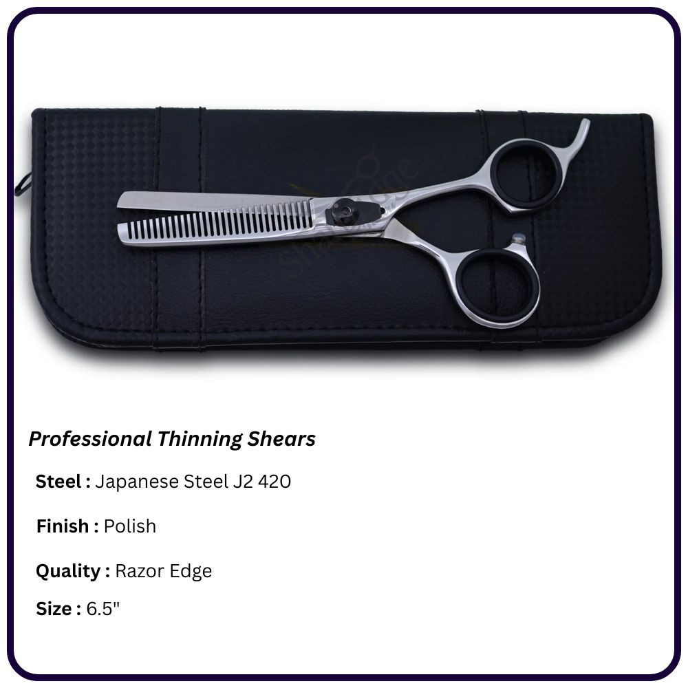 Polished Thinning Scissors 6.5" – Offset Handle Hairdressing Shears | OEM Razor Edge Manufacturer Pakistan 30th Teeth