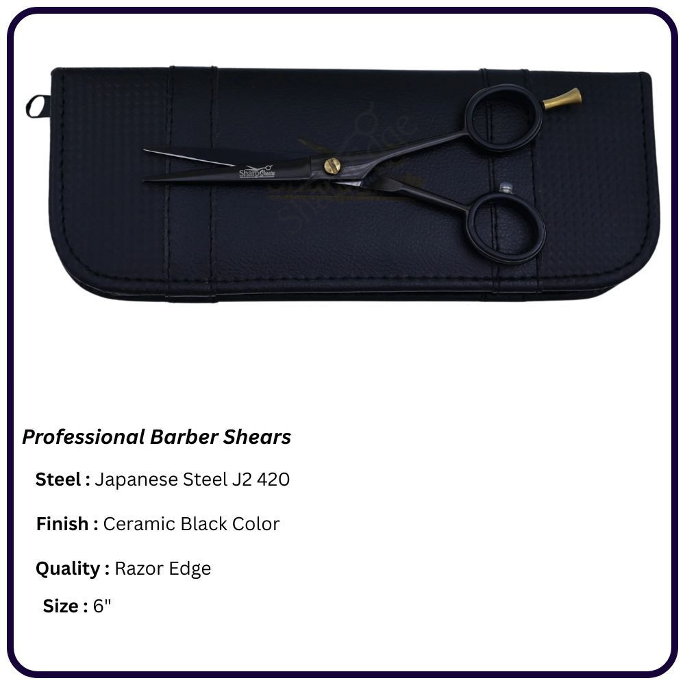 Ceramic Black Barber Scissors 6" Classic Handle Hairdressing Shears Scissors Hair Cutting Scissors
