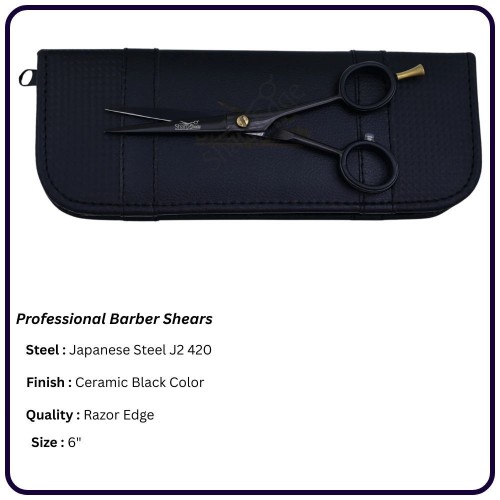 Ceramic Black Barber Scissors 6" Classic Handle Hairdressing Shears Scissors Hair Cutting Scissors