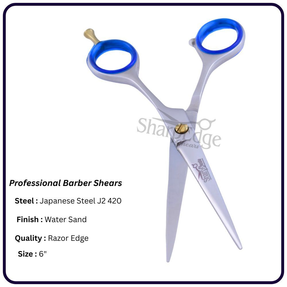 Premium Hair Cutting Scissors Sand – 6” Economic Handle | Japanese Steel | OEM Available | Gold Screw & Finger rest Cla