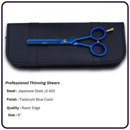 6” Titanium Blue Hair Thinning Scissors – Shears | 30 Tooth Classic Handle Hairdressing Shears Single Blade