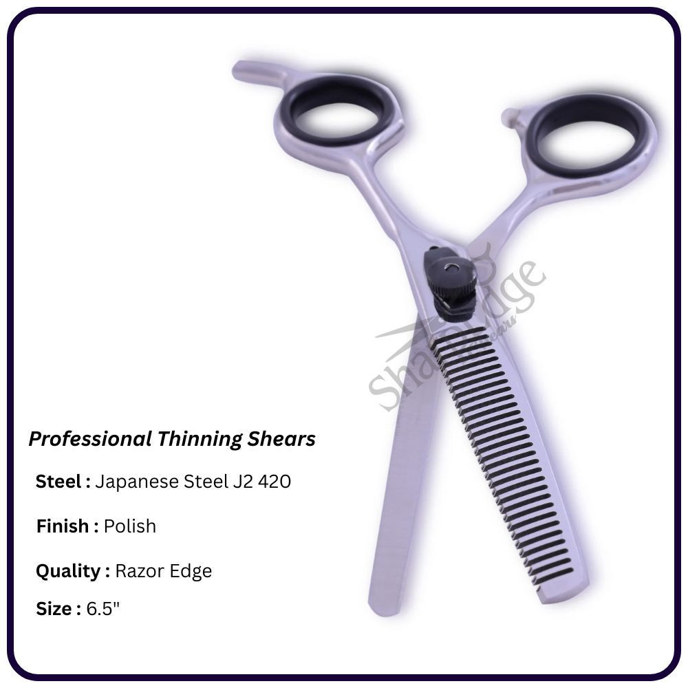 Polished Thinning Scissors 6.5" – Offset Handle Hairdressing Shears | OEM Razor Edge Manufacturer Pakistan 30th Teeth