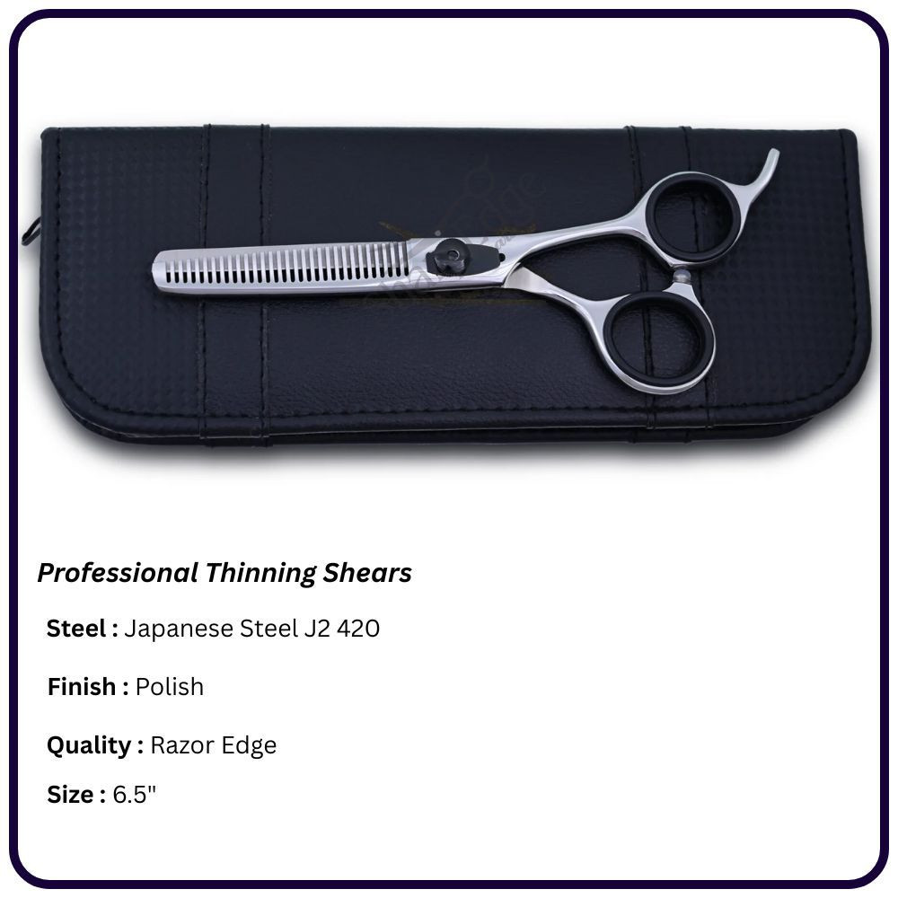 Polished Thinning Scissors 6.5" – Offset Handle Hairdressing Shears | OEM Razor Edge Manufacturer Pakistan 30th Teeth