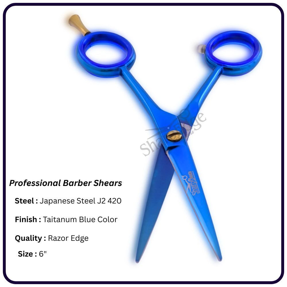6” Titanium Blue Barber Scissors – Classic Handle Hairdressing Shears | OEM Salon Scissors Manufacturer Pakistan