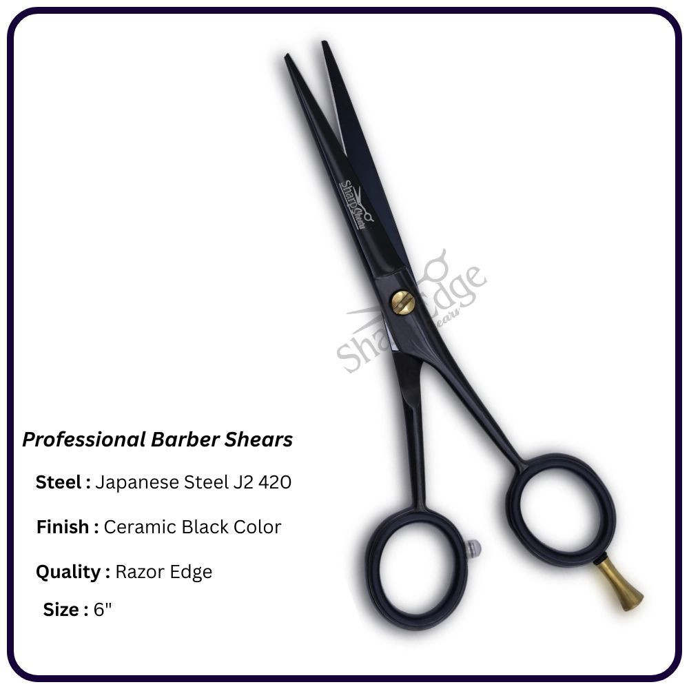 Ceramic Black Barber Scissors 6" Classic Handle Hairdressing Shears Scissors Hair Cutting Scissors
