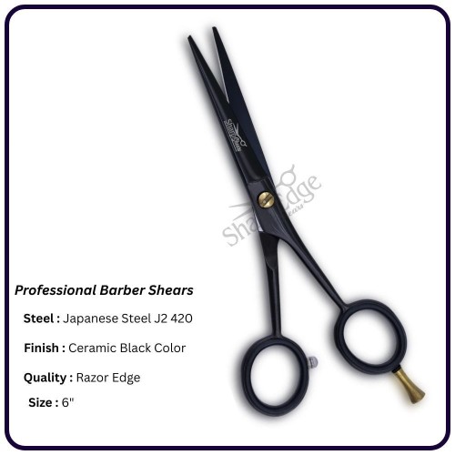 Ceramic Black Barber Scissors 6" Classic Handle Hairdressing Shears Scissors Hair Cutting Scissors