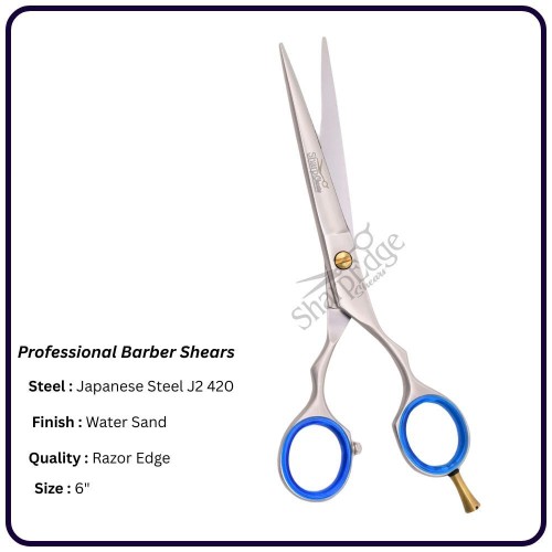 Professional Sand Hair Cutting Shears – 6” Economic Handle |Japanese Steel|Gold Screw & Finger rest