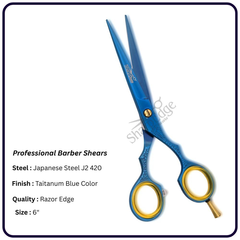 6" Titanium Blue Barber Scissors – Classic Handle Hairdressing Shears | OEM Salon Scissors Manufacturer Pakistan
