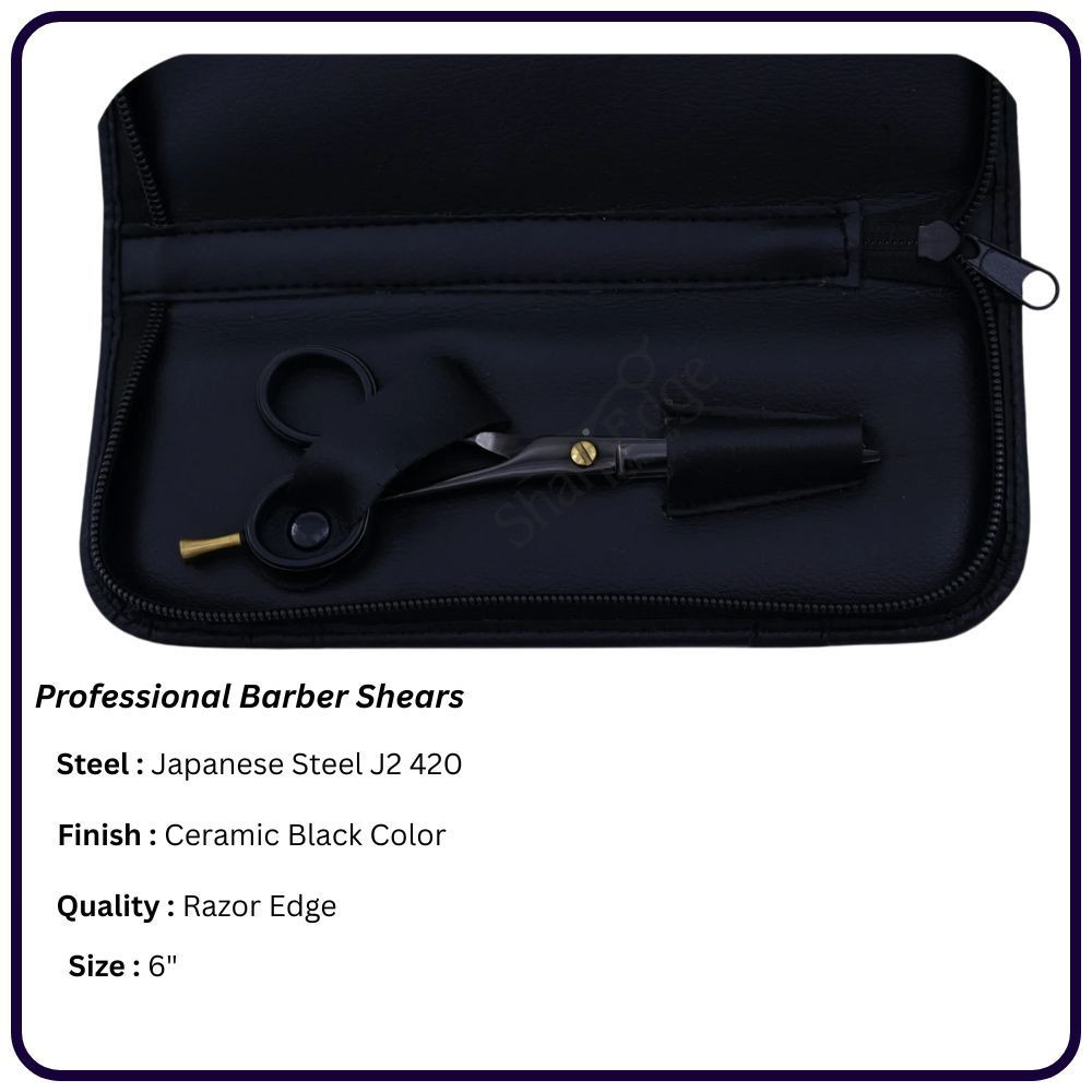 Ceramic Black Barber Scissors 6" Classic Handle Hairdressing Shears Scissors Hair Cutting Scissors