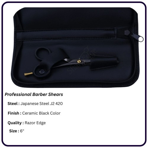 Ceramic Black Barber Scissors 6" Classic Handle Hairdressing Shears Scissors Hair Cutting Scissors