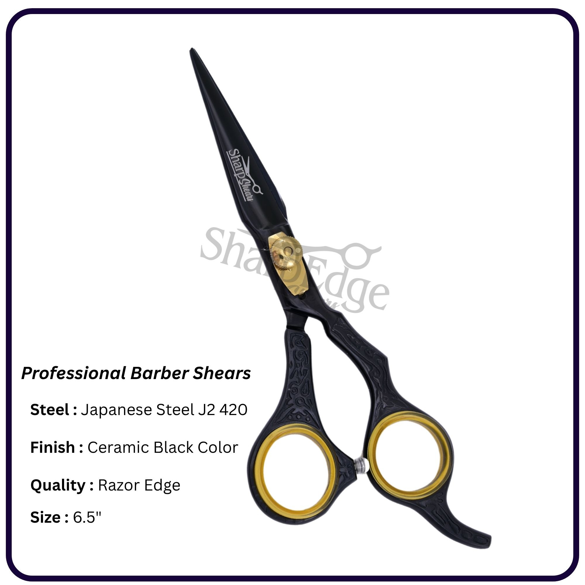 Japanese Barber Scissors 6.5" – Black Offset Hair Cutting Shears | ISO Certified Manufacturer Pakistan