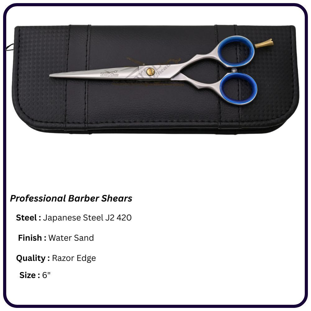 Professional Sand Hair Cutting Shears – 6” Economic Handle |Japanese Steel|Gold Screw & Finger rest