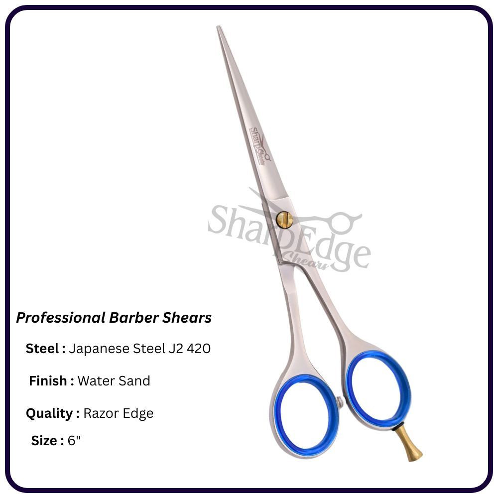 Premium Hair Cutting Scissors Sand – 6” Economic Handle | Japanese Steel | OEM Available | Gold Screw & Finger rest Cla