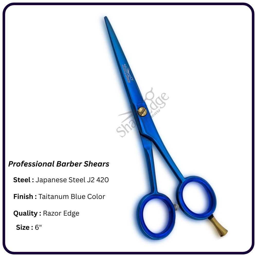 6” Titanium Blue Barber Scissors – Classic Handle Hairdressing Shears | OEM Salon Scissors Manufacturer Pakistan