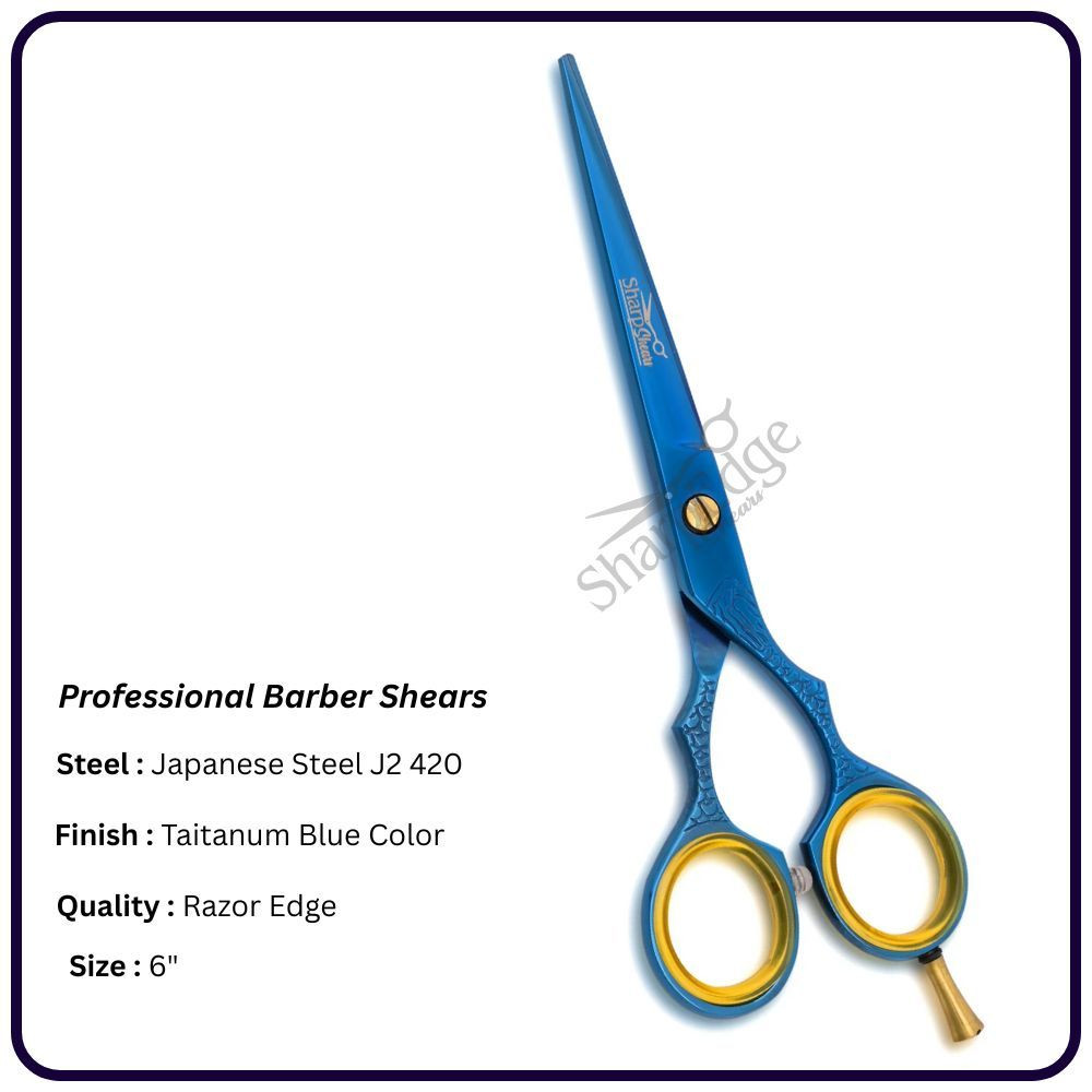 6" Titanium Blue Barber Scissors – Classic Handle Hairdressing Shears | OEM Salon Scissors Manufacturer Pakistan