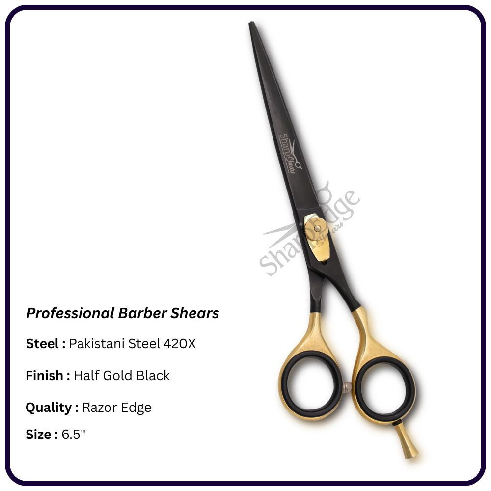 Half Gold Black Barber Scissors 6.5" – Offset Handle Right Hand Shears | OEM Razor Edge Scissors Manufacturer Pakistan