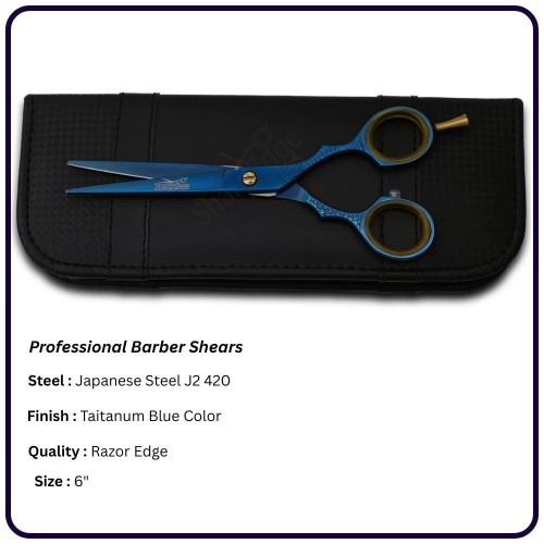 6" Titanium Blue Barber Scissors – Classic Handle Hairdressing Shears | OEM Salon Scissors Manufacturer Pakistan