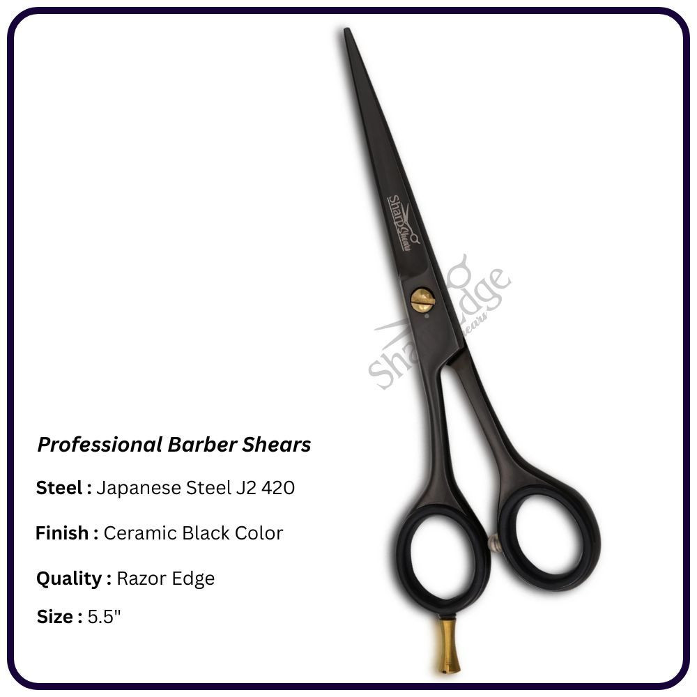 5.5" Ceramic Black Left-Hand Barber Scissors – Razor Edge Classic Handle Shears | OEM Manufacturer Pakistan