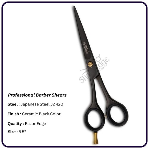 5.5" Ceramic Black Left-Hand Barber Scissors – Razor Edge Classic Handle Shears | OEM Manufacturer Pakistan