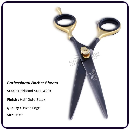 Half Gold Black Barber Scissors 6.5" – Offset Handle Right Hand Shears | OEM Razor Edge Scissors Manufacturer Pakistan