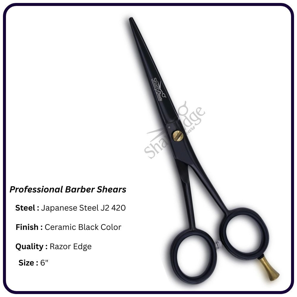 Ceramic Black Barber Scissors 6" Classic Handle Hairdressing Shears Scissors Hair Cutting Scissors