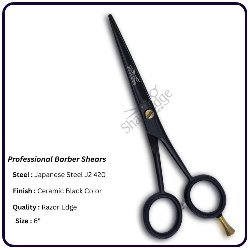 Ceramic Black Barber Scissors 6" Classic Handle Hairdressing Shears Scissors Hair Cutting Scissors