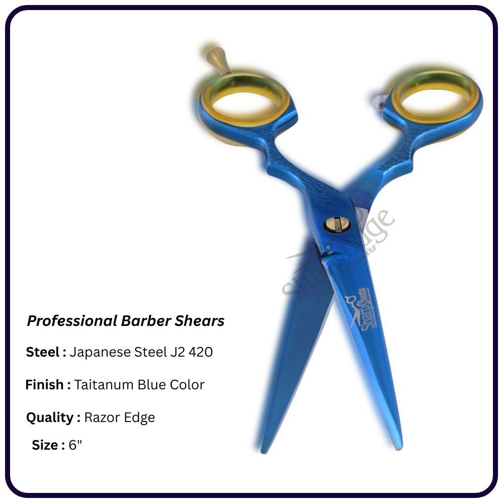 6" Titanium Blue Barber Scissors – Classic Handle Hairdressing Shears | OEM Salon Scissors Manufacturer Pakistan