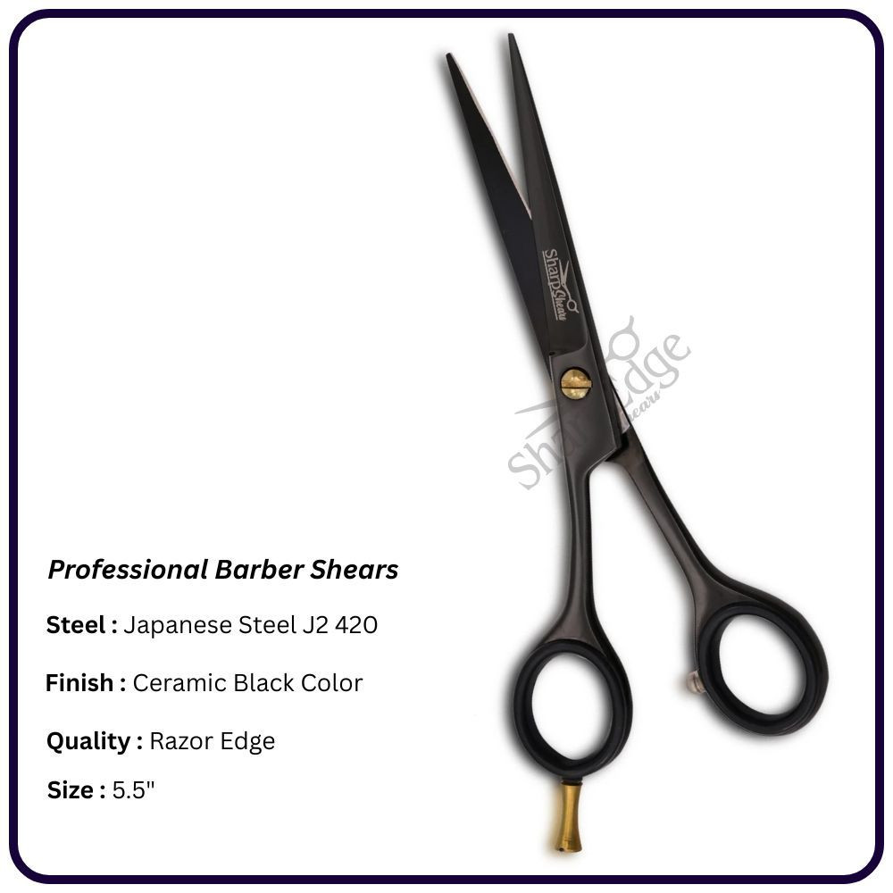 5.5" Ceramic Black Left-Hand Barber Scissors – Razor Edge Classic Handle Shears | OEM Manufacturer Pakistan