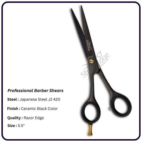 5.5" Ceramic Black Left-Hand Barber Scissors – Razor Edge Classic Handle Shears | OEM Manufacturer Pakistan