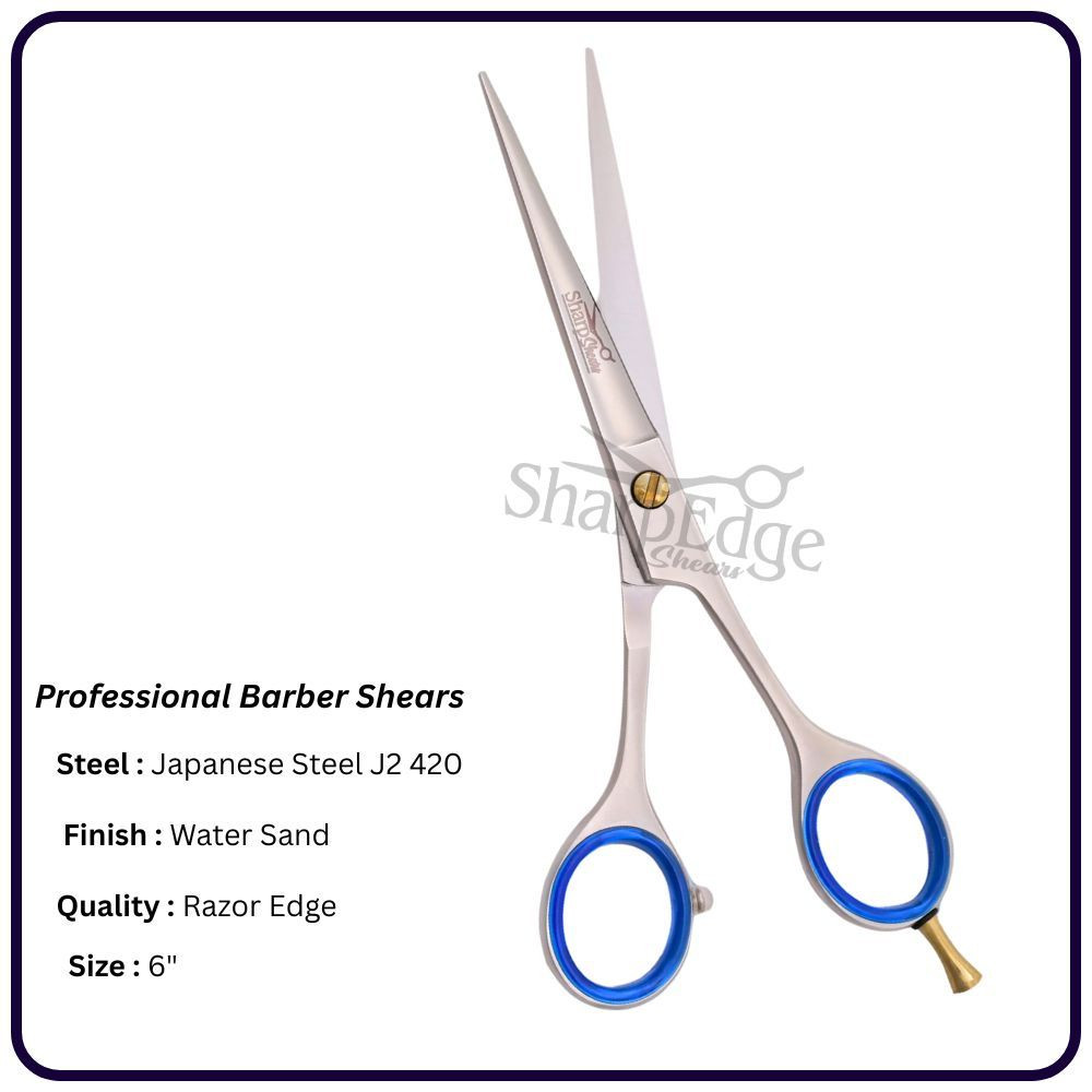 Premium Hair Cutting Scissors Sand – 6” Economic Handle | Japanese Steel | OEM Available | Gold Screw & Finger rest Cla