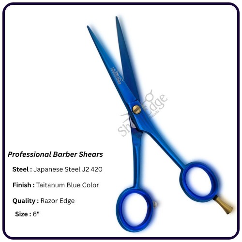 6” Titanium Blue Barber Scissors – Classic Handle Hairdressing Shears | OEM Salon Scissors Manufacturer Pakistan