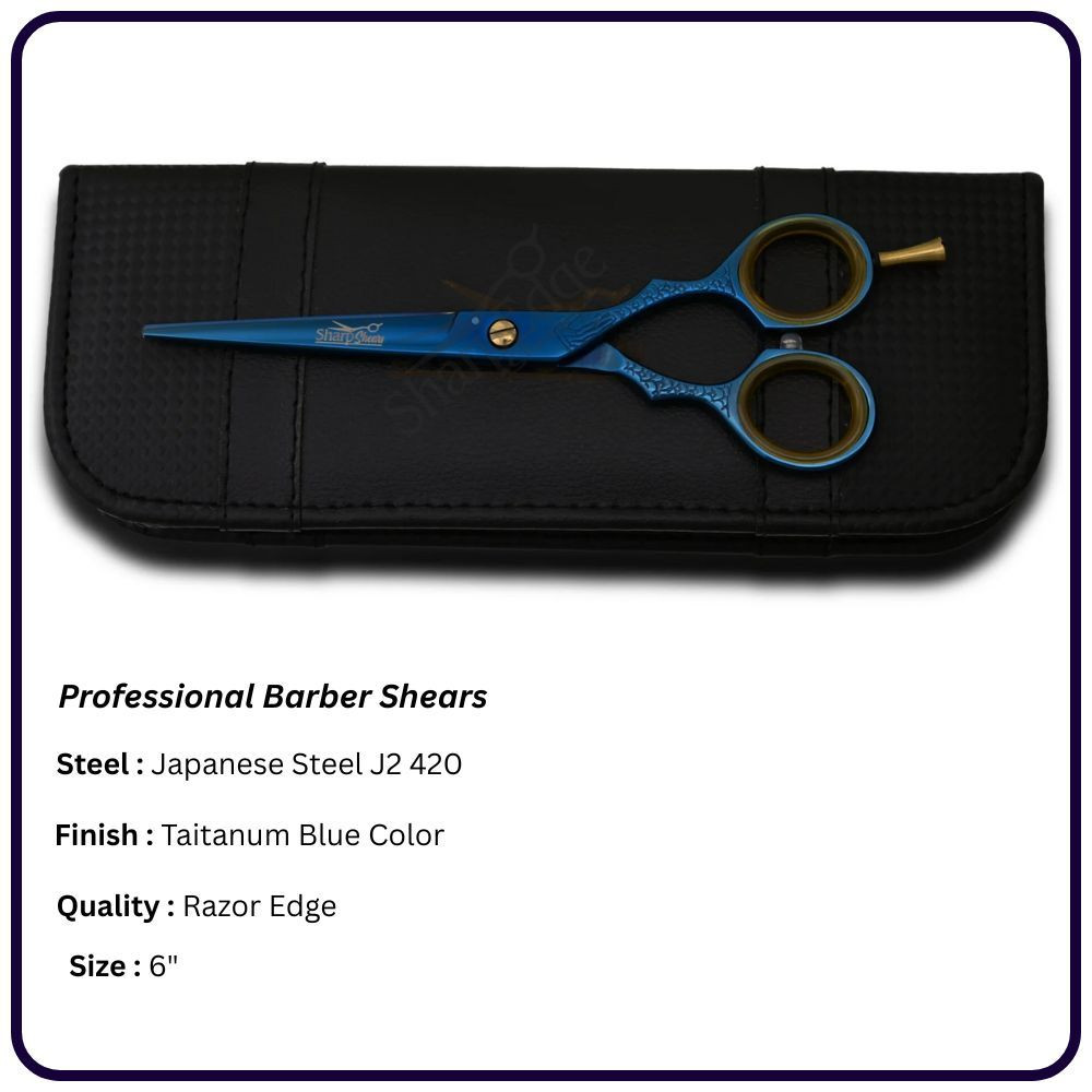 6" Titanium Blue Barber Scissors – Classic Handle Hairdressing Shears | OEM Salon Scissors Manufacturer Pakistan