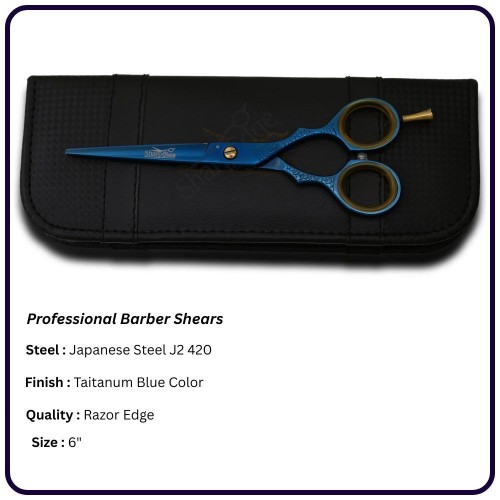 6" Titanium Blue Barber Scissors – Classic Handle Hairdressing Shears | OEM Salon Scissors Manufacturer Pakistan